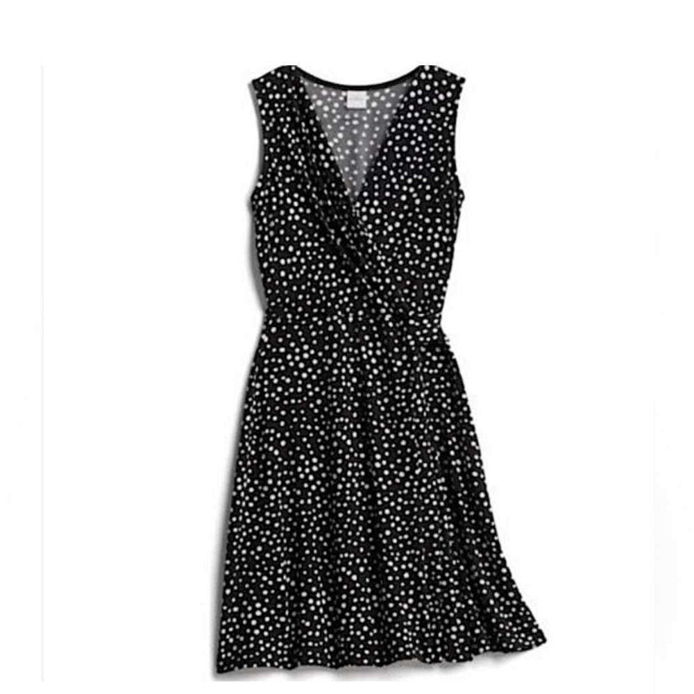 Black and white Polka Dot Faux Wrap Dress